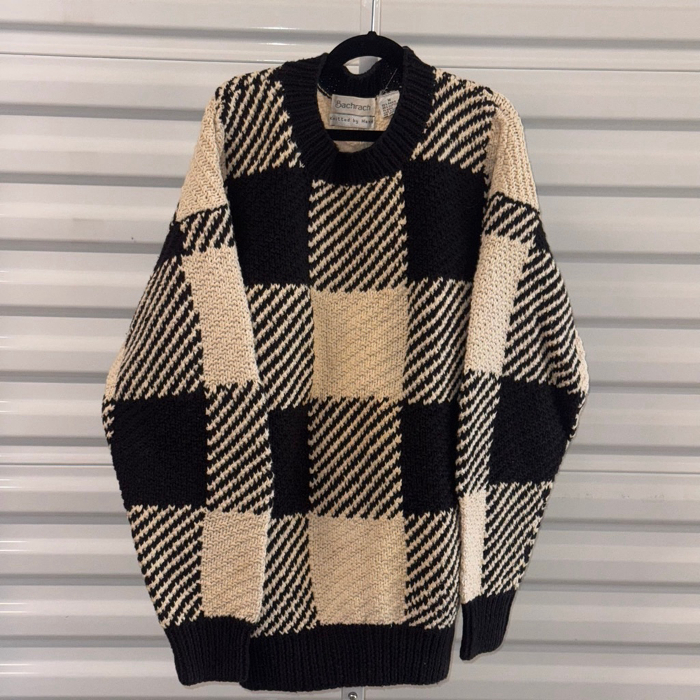 Bachrach Black & Beige Checkered Crew Neck Sweater M